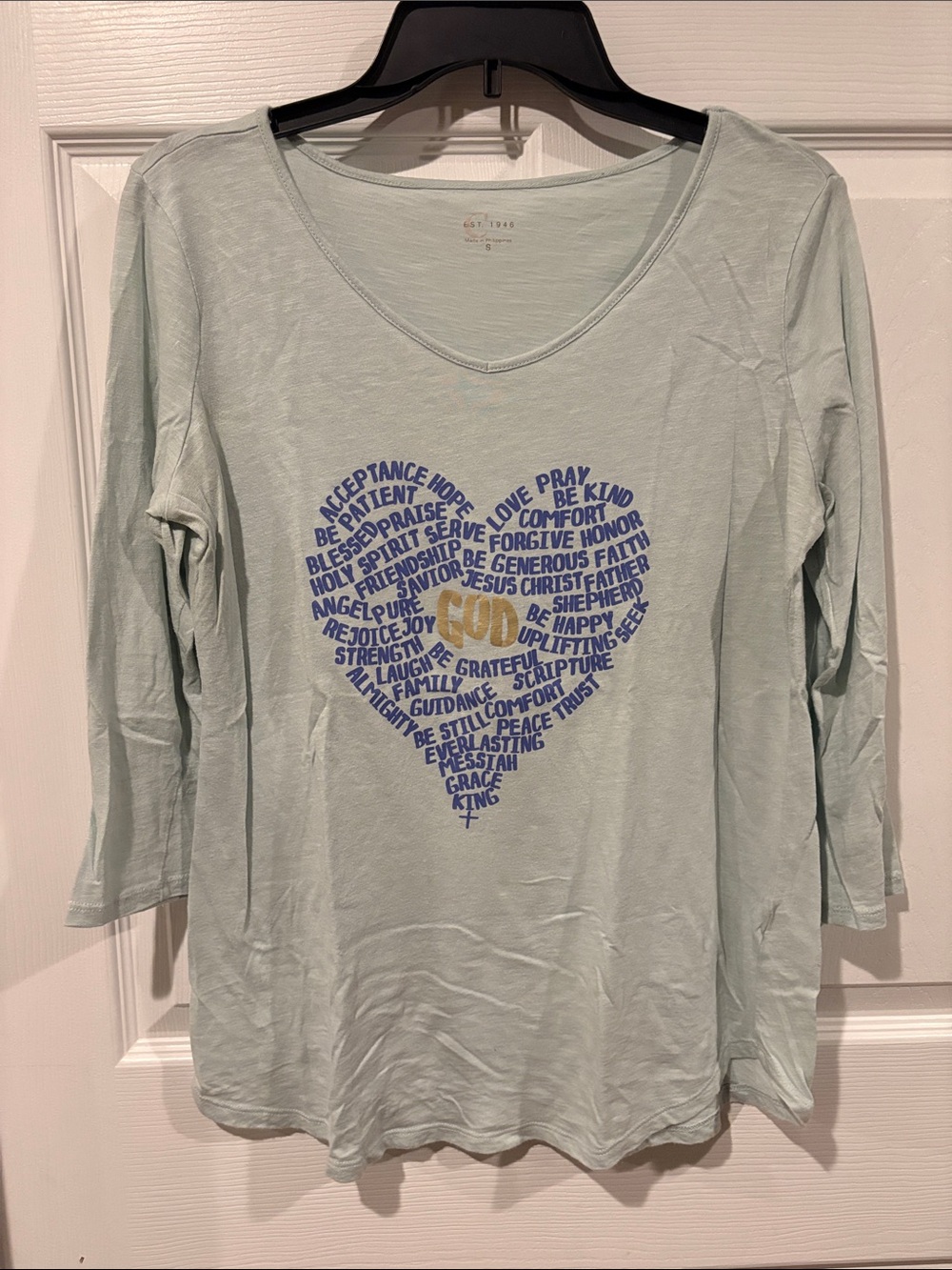 Woman Within Mint Green Long-Sleeve Tee with Blue Heart Word-Art